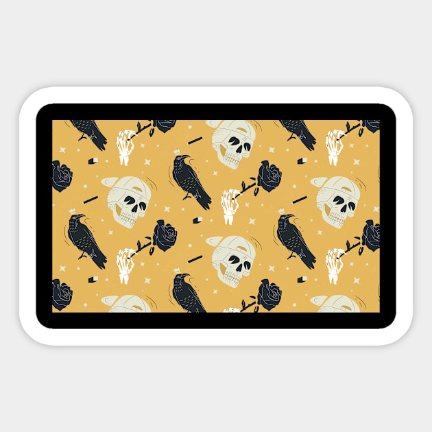 Crows And Skulls Yellow Black Sticker by Bestseller